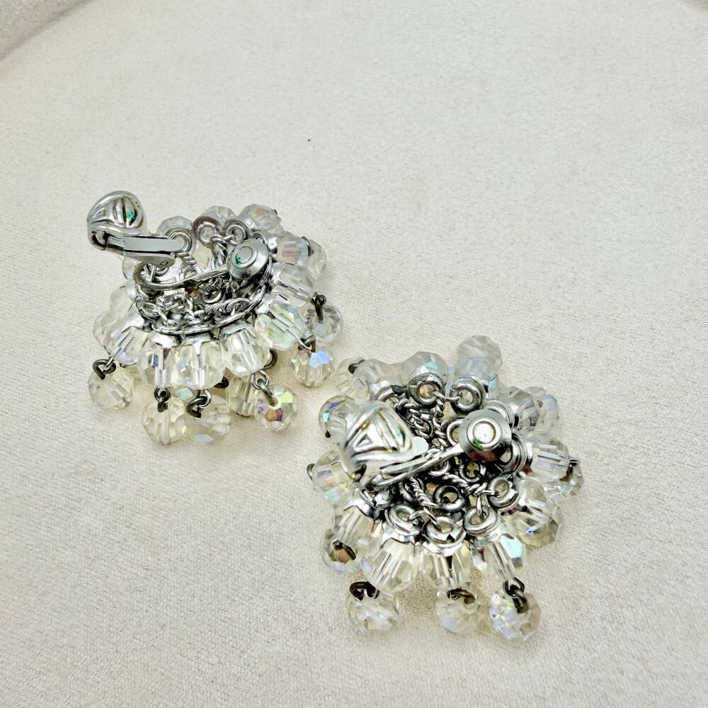 VTG VOGUE Rare Vintage 1960's Glass Crystal Aurora Borealis Waterfall Earrings - Picture 11 of 16